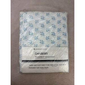 Vintage Twin Flat Sheet NOS Danberry Blue and White Floral Cottagecore